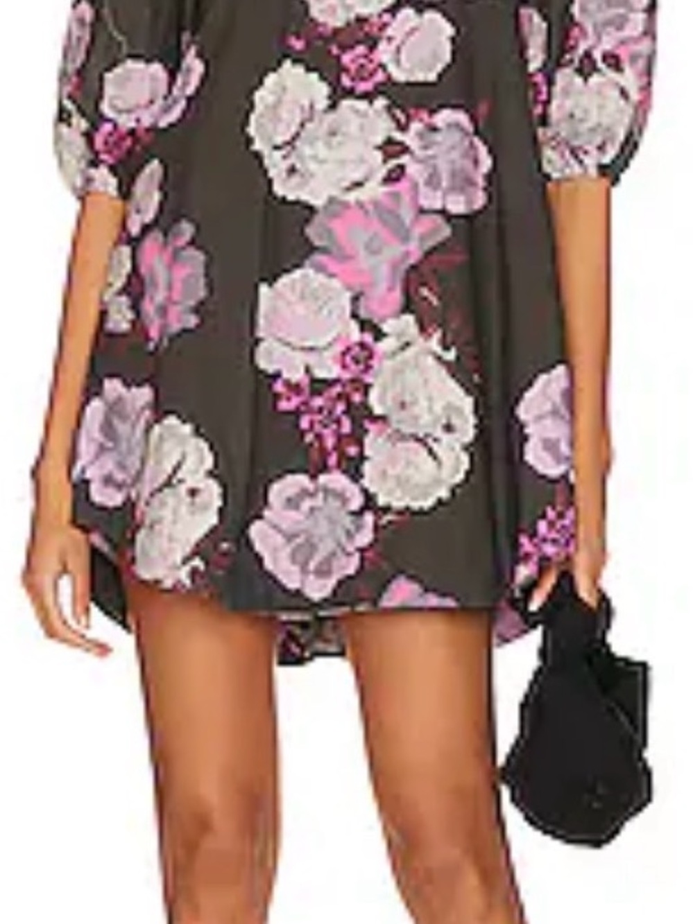 Free People Black Mini Dress with Pink & White Floral Print